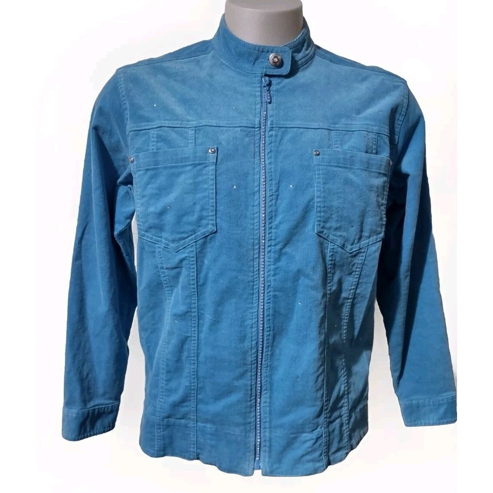 Quacker Factory Jacket Womens Size M Corduroy Full Zip Rhinestones Pockets Blue